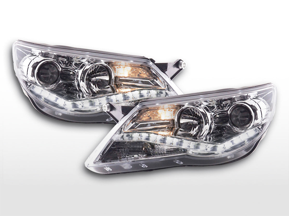 Scheinwerfer Set Daylight LED Tagfahrlicht VW Tiguan 07-11 chrom Scheinwerfer Set Daylight LED Tagfahrlicht VW Tiguan 07-11 chrom
